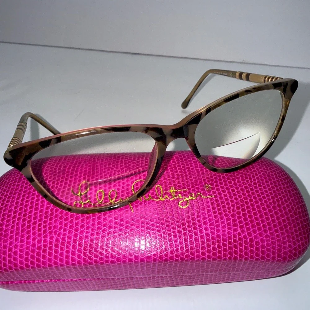 Lilly Pulitzer Cat Eye Bifocal Eyeglasses‎ Tortoise Shell Gold Accent with case